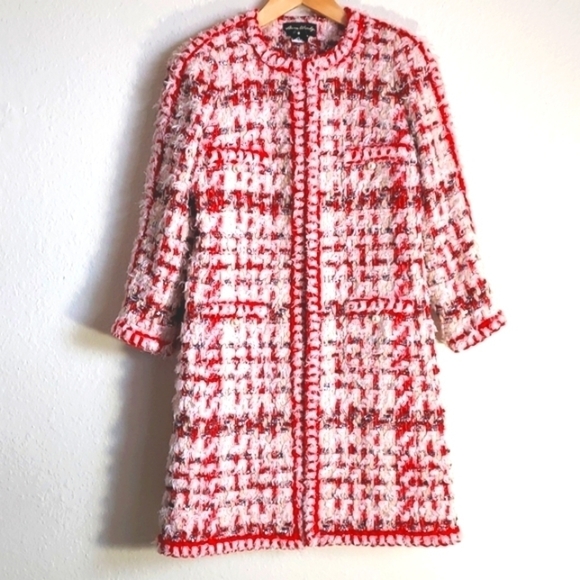 NWOT Amen Wardy Aspen Metallic Tweed Mid Length Jacket Pink Red Size FR36